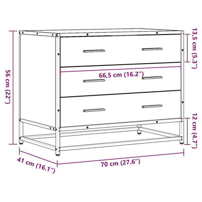 Easy Assembly Modern Dresser - Smoked Oak Finish, Sturdy Construction with Three Drawers, Compact Storage Cabinet for Living Room, Bedroom, Home Office - Engineered Wood Furniture (70x41x56cm), Wood Dresser for Bedroom, Minim