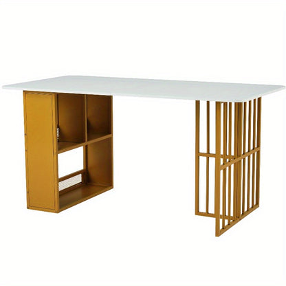 2-delige Buitentafel Set – Koffietafel – Bijzettafel – Tuinset – Patio Meubels – Stalen Frame – Marmerlook Tafelblad – Weerbestendig – Modern Geometrisch Design
