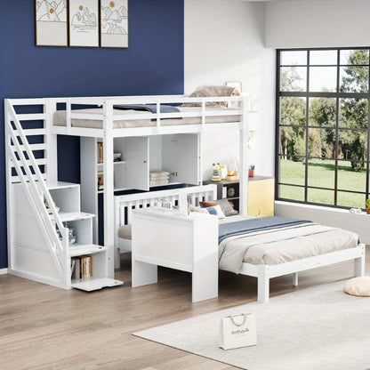 Hoogslaper – Stapelbed – Eenpersoonsbed – Kinderbed – Bed met Bureau – Ruimtebesparend – Gemakkelijk te Montaren Zonder Gereedschap – Wit Modern Design