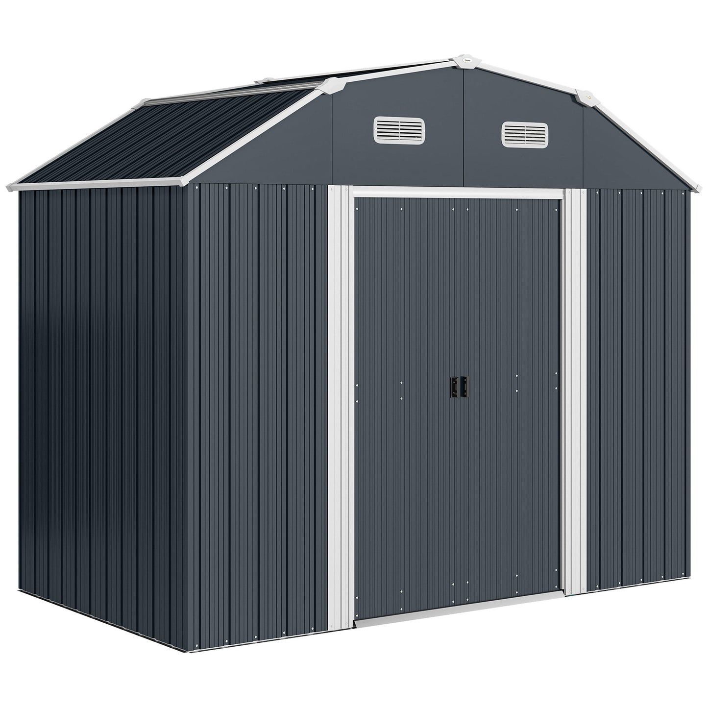 Tuinhuis – Tuinhuisopslag – Tuinhok – Berging – Schuur – Donkergrijs – Weerbestendig Kunststof – Dubbele Deuren Met Ramen – 238x132x198,5 cm