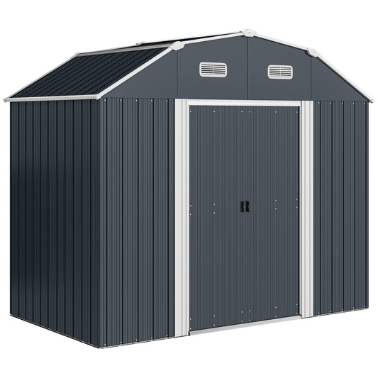 Tuinhuis – Tuinhuisopslag – Tuinhok – Berging – Schuur – Donkergrijs – Weerbestendig Kunststof – Dubbele Deuren Met Ramen – 238x132x198,5 cm