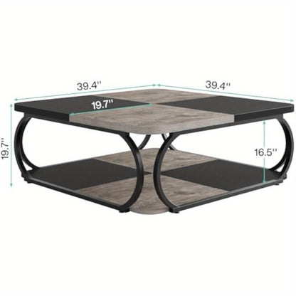 Salontafel – Koffietafel – Bijzettafel – Woonkamertafel – Tafel – Vierkant 100x100x50 cm – Hoogwaardig Composiet Hout – Modern Design Met Dubbele Laag