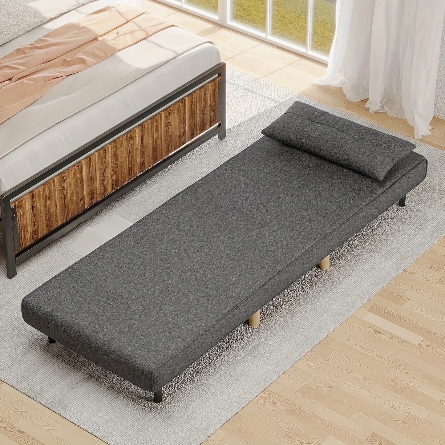 Slaapbank – Bedbank – Relaxfauteuil – Slaapstoel – Logeerbed – 3-in-1 Multifunctioneel – Verstelbare Rugleuning – Donkergrijs Met Kussens