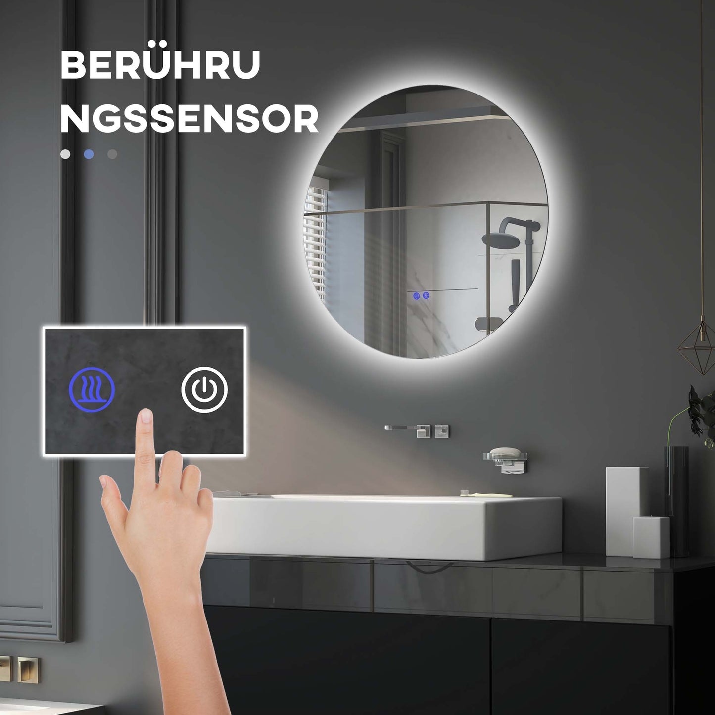 Badkamerspiegel – Spiegel – LED Spiegel – Verlichte Spiegel – Ronde Spiegel – Wit – Kleurwisselend LED Licht – Anti-Fog Functie – Ø 60 cm – IP44 Waterbestendig