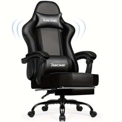Gronfont Gaming Chair With Footrest, Ergonomic Gaming Chair, Gaming Armchair With Adjustable Lumbar Pillow, Headrest, Height Adjustable And Swivel, PC Chair, Gaming Chair 150 Kg, Black, Perfect Christmas Gift For Gamers & Hom