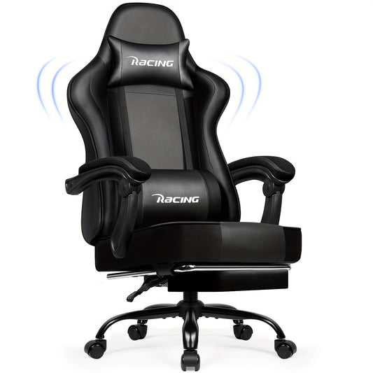 Gronfont Gaming Chair With Footrest, Ergonomic Gaming Chair, Gaming Armchair With Adjustable Lumbar Pillow, Headrest, Height Adjustable And Swivel, PC Chair, Gaming Chair 150 Kg, Black, Perfect Christmas Gift For Gamers & Hom