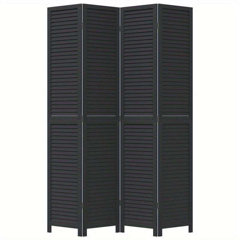 4-Panel Black Paulownia Wood Room Screen - Elegant Privacy Divider for Office, Bedroom, Living Room with Golden Accents, Living Room Decor|Golden Accented Furniture|Paulownia Wood Construction, Wall Decor Living Room