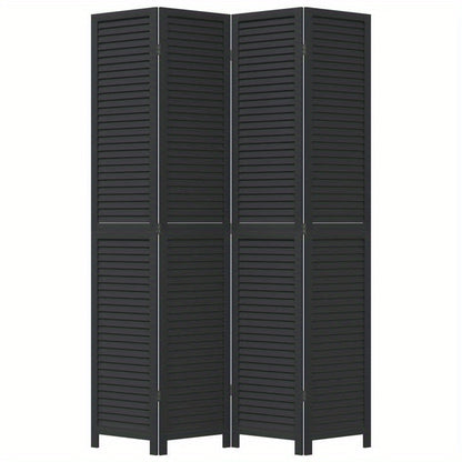 4-Panel Black Paulownia Wood Room Screen - Elegant Privacy Divider for Office, Bedroom, Living Room with Golden Accents, Living Room Decor|Golden Accented Furniture|Paulownia Wood Construction, Wall Decor Living Room