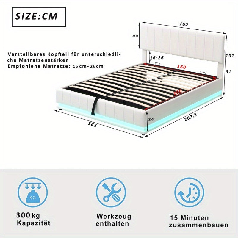 Tweepersoons Bedframe – Slaapbank – Bedframe Met Hoofdbord – Boxspringvloer – Bedframe 160x200cm – Verstelbaar Hoofdbord – Stevig Metalen Lattenbodem