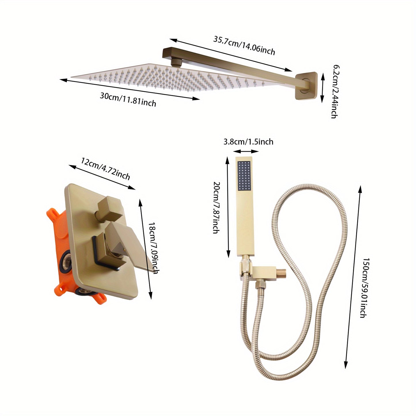 Regendouche Set – Douche Set – Handdouche – Badkamer Douche – Douchekop Set – Geborsteld Goud – Hoogwaardig Messing – 2 Functies Met Draaibaar Bolgewricht