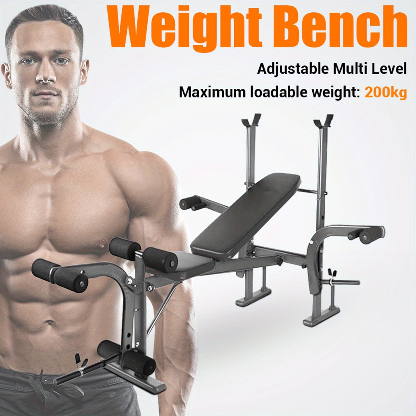 Alles-In-Één Bench Press Set – Krachttrainingsbank – Preacher Curl Bank – Leg Developer – IJzeren Constructie – Compact Formaat – Ergonomisch Design