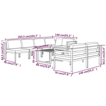 Loungeset Aluminium – Tuinmeubelset – Loungebank – Garden Lounge – Modulair – 9-delig met Kussens – Weerbestendig – Lichtgewicht