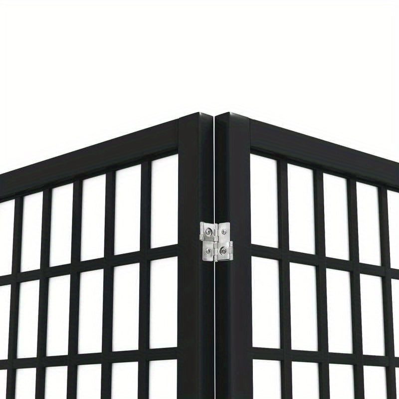 Elegant 4-Panel Foldable Wooden Room Divider, Japanese Style, Black with White Grid Pattern, 160.02cm x 170.18cm - Ideal for Modern Home & Office Decor, Preppy Room Decor
