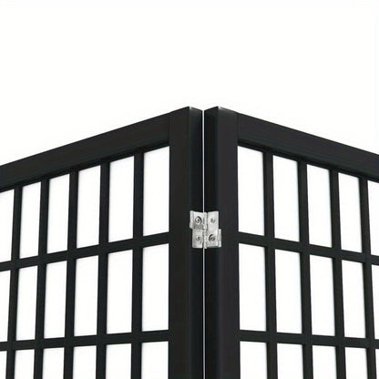 Elegant 4-Panel Foldable Wooden Room Divider, Japanese Style, Black with White Grid Pattern, 160.02cm x 170.18cm - Ideal for Modern Home & Office Decor, Preppy Room Decor
