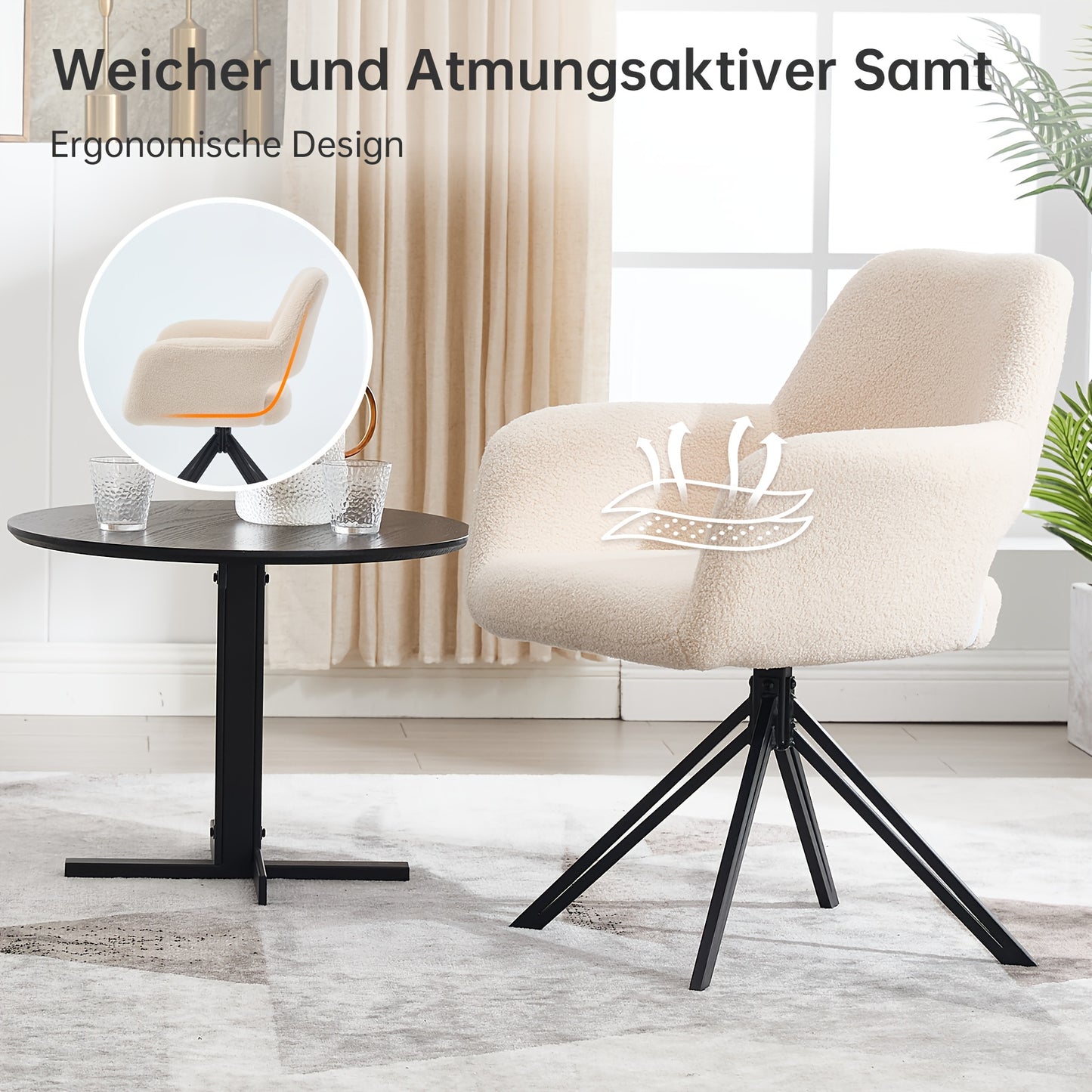 Two-Piece Modern Swivel Dining Chair Set with 180° Rebound & Teddy Velvet-Like Upholstery - Heavy-Duty Metal Frame, Solid Backrest Support, Easy-Clean Surface - Contemporary Black/Color Options for Dining Room, Living Room,