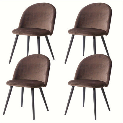 Leisure Stoel – Fauteuil – Vintage Stoel – Eetkamerstoel – Lounge Stoel – Set Van 4 – Fluwelen Bekleding – Metalen Frame – Bruin