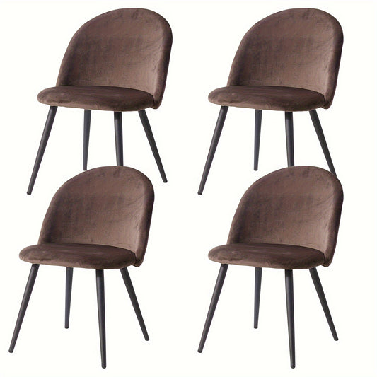Leisure Stoel – Fauteuil – Vintage Stoel – Eetkamerstoel – Lounge Stoel – Set Van 4 – Fluwelen Bekleding – Metalen Frame – Bruin