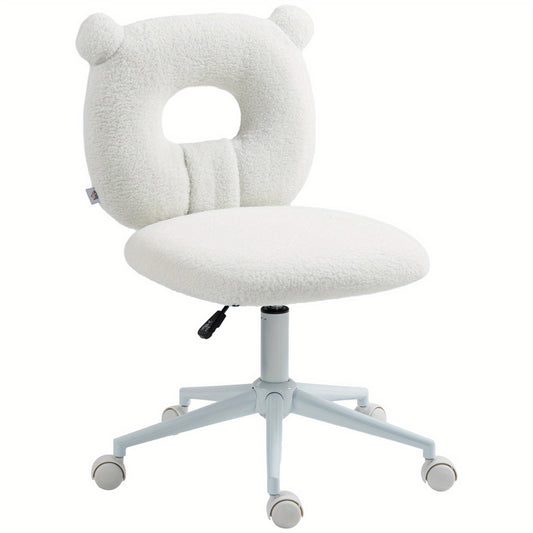 Bureaustoel – Bureaustoel Zonder Armleuningen – Draaistoel – Werkstoel – Computestoel – Wit Polyester Met Teddy Design – 360° Draaibaar – Hoogte Verstelbaar
