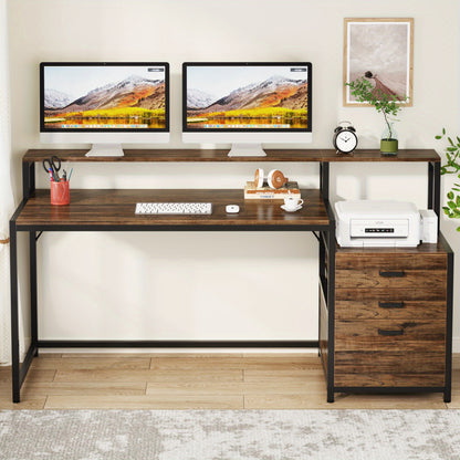 Industrieel Bureau – Computerbureau – Werkblad – Thuiswerkplek – Bureaumeubel – Vintage Bruin Zwart – Ergonomische Werkhoogte 68,58 cm – Stevig Metalen Frame & Opbergruimte 3,2 m³