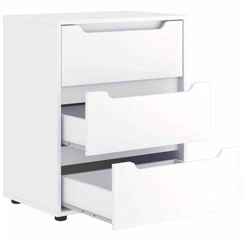 Visnes Blanc 60x40x73cm Wooden Storage Cabinet - Freestanding 3-Tier Shelf with Lockable Drawers, Modern Minimalist Design for Home Office, Bedroom, Living Room - High-Quality Wood, Easy Assembly, Storage Furniture, Minimalis