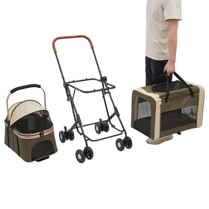 2-Tier Pet Stroller | Premium Materials, Breathable and Comfortable, Multifunctional Design, Easy to Store and Carry, Suitable for Cats and Dogs, NaMaSyo, Army Green
