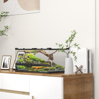 Terrarium – Reptielen Terrarium – Glas Terrarium – Hagedis Terrarium – Slang Terrarium – Groot Glas Terrarium Met Verhoogde Waterdichte Basis – Veilig Push-Lock Deksel