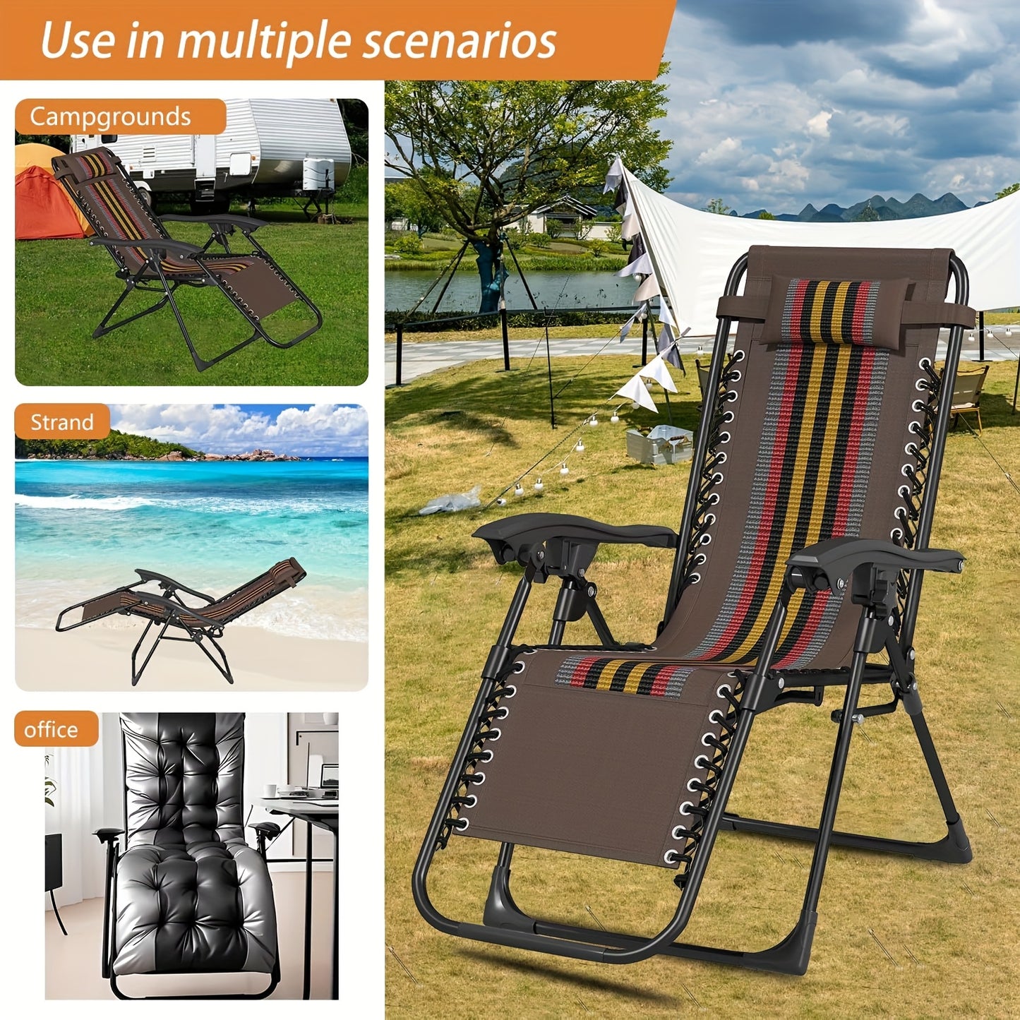 Inklapbare Ligstoel – Tuinstoel – Strandstoel – Zwemstoel – Lounger – Extra Breed – Afneembaar Hoofdkussen – Draagvermogen 150 kg