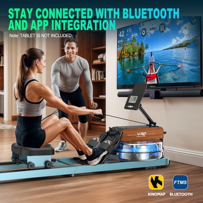 Rowing Machine for Home, Water Rowing Machine with Bluetooth Monitor, Foldable Rowing Machine, Rowing Machines with Adjustable Table Holder, 160 Kg Weight Capacity