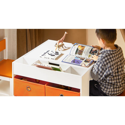 Speelgoedtafel – Activiteitentafel – Kindertafel – Kindermeubel – Tafel Met Stoelen – Dubbelzijdig Tafelblad – 4 Opbergmanden – MDF & Hout – Geschikt Voor Kinderen Vanaf 14 Jaar
