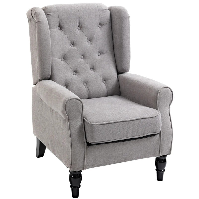 Fauteuil – Armstoel – Loungechair – Zetel – Relaxstoel – Grijs – Button-tufting – 74x86x102 cm – Polyester Bekleding – Houten Poten