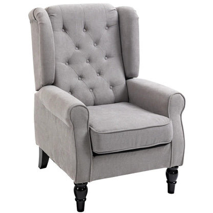 Fauteuil – Armstoel – Loungechair – Zetel – Relaxstoel – Grijs – Button-tufting – 74x86x102 cm – Polyester Bekleding – Houten Poten