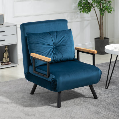 Slaapstoel – Slaapbank – Slaapfauteuil – Vouwbed – Logeerbed – Verstelbare Rugleuning 5 Standen – Fluwelen Bekleding Blauw