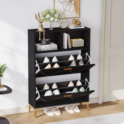 Schoenenkast – Schoenenrek – Schoenenopberger – Halmeubel – Opbergkast – 4-Deurs – Vrijstaand – Metaal & MDF – Compact Vertical Design 80x25x117 cm