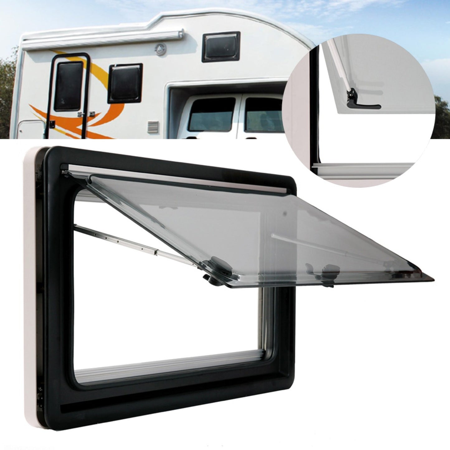 Camperraam – Camper Uitzetraam – Caravan Raam – Motorhome Raam – Schuifraam – 45x50 cm – Aluminium Frame – Geïntegreerd Verduisteringsgordijn & Vliegenscherm