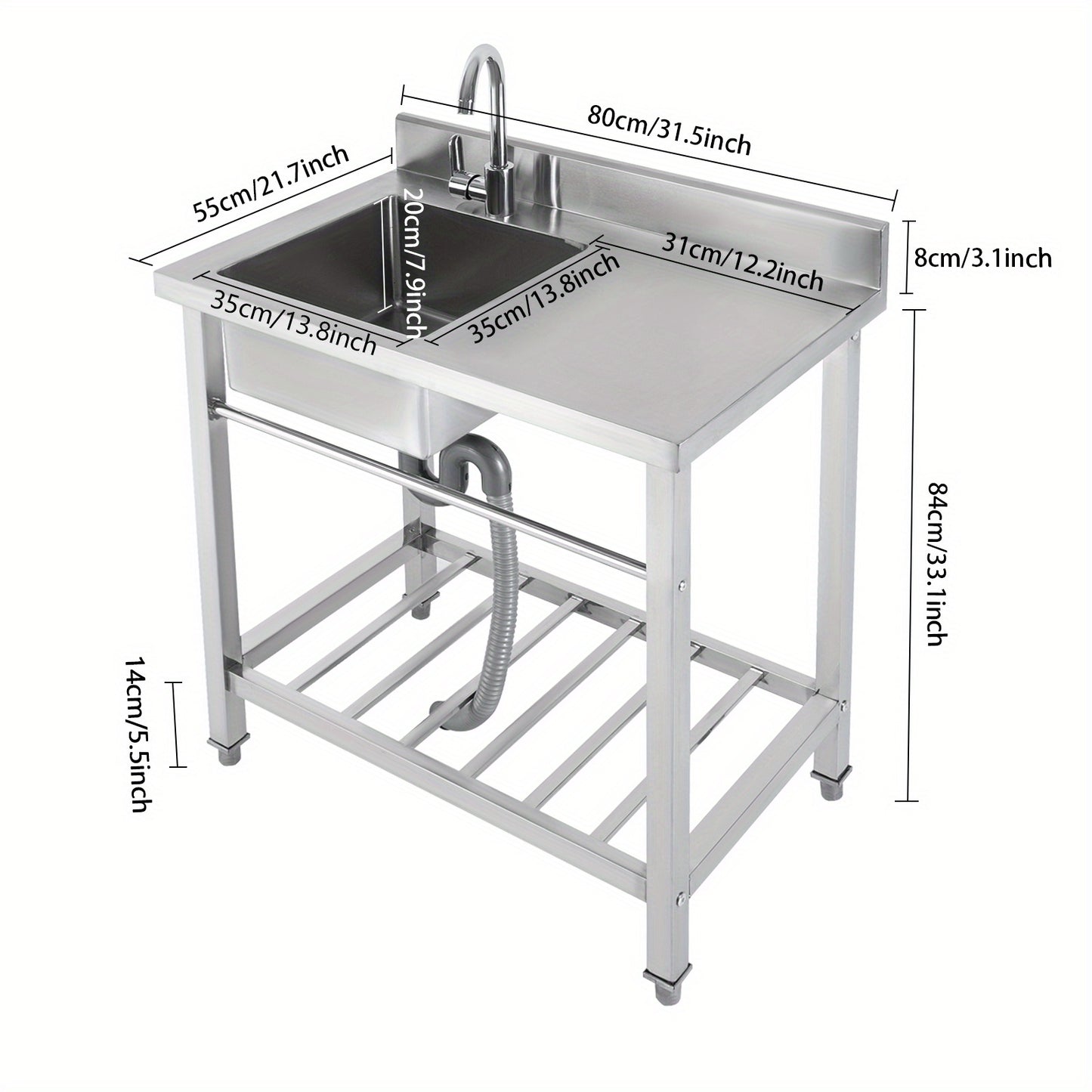 TOOL1SHOOO modern rectangular freestanding kitchen sink set, made of 201 stainless steel, with an internal sink size of 39.88*35.05*20.07 cm, equipped with a 360° rotating faucet, suitable for kitchens, dining rooms, bars, l