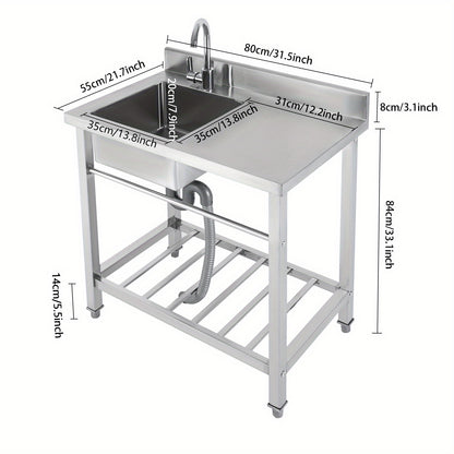 TOOL1SHOOO modern rectangular freestanding kitchen sink set, made of 201 stainless steel, with an internal sink size of 39.88*35.05*20.07 cm, equipped with a 360° rotating faucet, suitable for kitchens, dining rooms, bars, l