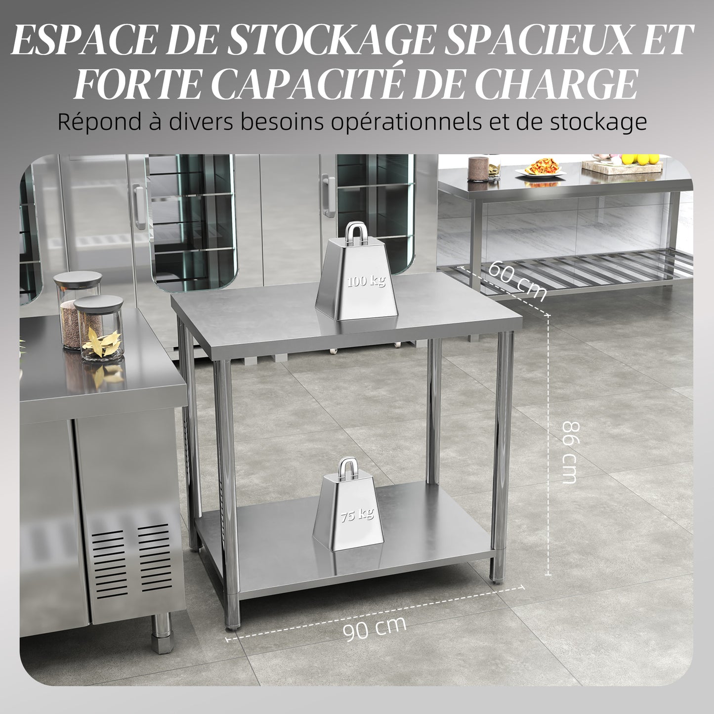 Roestvrijstalen Werktafel – Keukentafel – Voedselbereidingstafel – Werkbank – Opbergtafel – 90x60x86 cm – Duurzaam RVS Materiaal – Verstelbare Poten