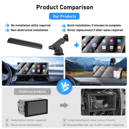 11,3 inch Draadloze Carplay Display – Multimediasysteem – Navigatiesysteem – Touchscreen Radio – Auto Entertainment – Met Dual Camera & GPS Antenne – 4K Voorste Dashcam & 1080P Achteruitrijcamera