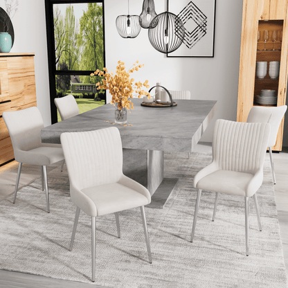 Velvet Stoel – Eetkamerstoel – Lounge Stoel – Woonkamerstoel – Bureau Stoel – Set Van 6 – Zachte Beige Fluweel Bekleding – Stevige Zilverkleurige Metalen Poten