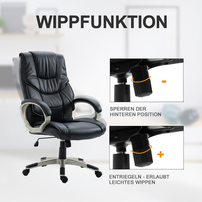 Bureaustoel – Office Chair – Ergonomische Stoel – Draaistoel – Desk Chair – Met Schommelfunctie – Zwart Kunstleer – Metalen Frame – Hoge Rugleuning – 70x58x114–124 cm