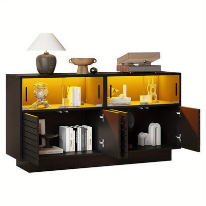 Buffet, Buffet | 130*35*68 Cm | Featuring 2 Cabinets | 4 Sections | Glass Doors | Width 130 Cm | Buffet, Lounge Cabinet | Ample Storage Capacity | Contemporary Tall Cabinet