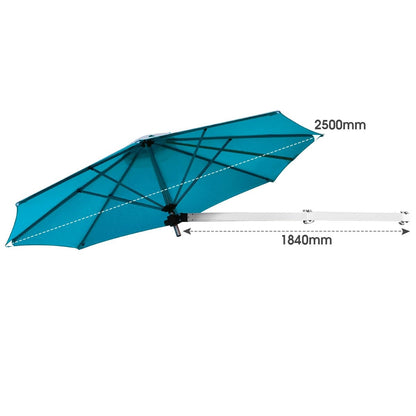 Wandparasol – Muurparasol – Balkonparasol – Tuinparasol – Zonnescherm – Kantelbaar en Draaibaar – Aluminium Frame en Waterafstotend Doek – Ø 250 cm – Turquoise