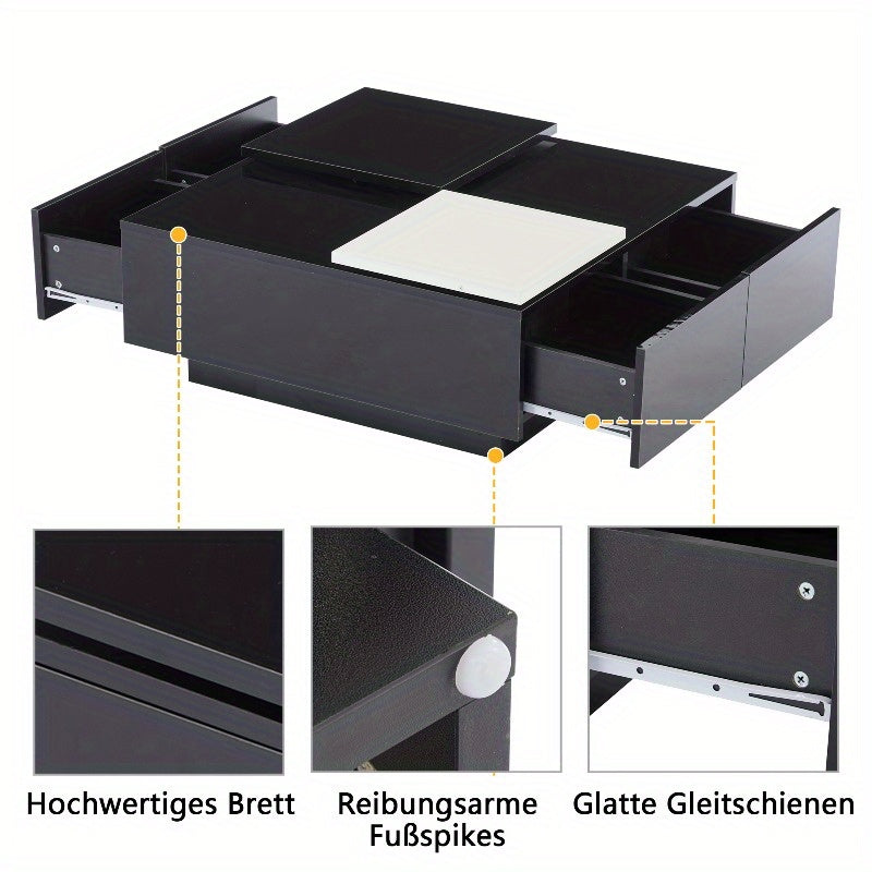 Zwarte Vierkante Salontafel – Koffietafel – Bijzettafel – Woonkamertafel – Opbergtafel – Verwijderbaar Wit Blad – Stabiele Metalen Driepootbasis 75x75x35 cm