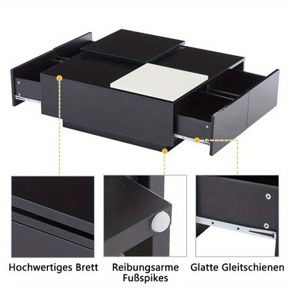 Zwarte Vierkante Salontafel – Koffietafel – Bijzettafel – Woonkamertafel – Opbergtafel – Verwijderbaar Wit Blad – Stabiele Metalen Driepootbasis 75x75x35 cm