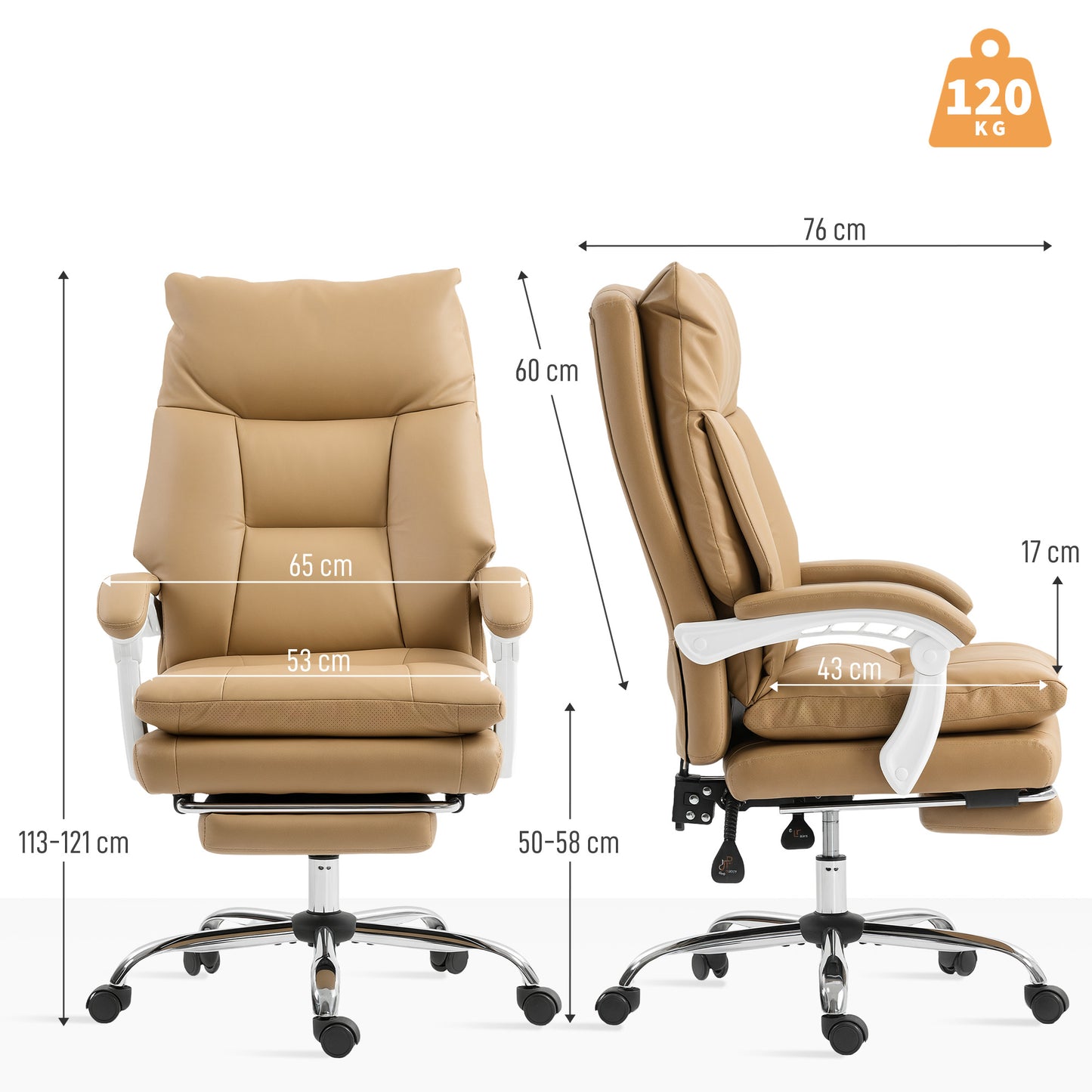 Bureaustoel – Ergonomische Stoel – Office Chair – Kantoorstoel – Computerstoel – Met Lendensteun – Opklapbare Armleuningen – Inclusief Voetensteun – Lichtbruin