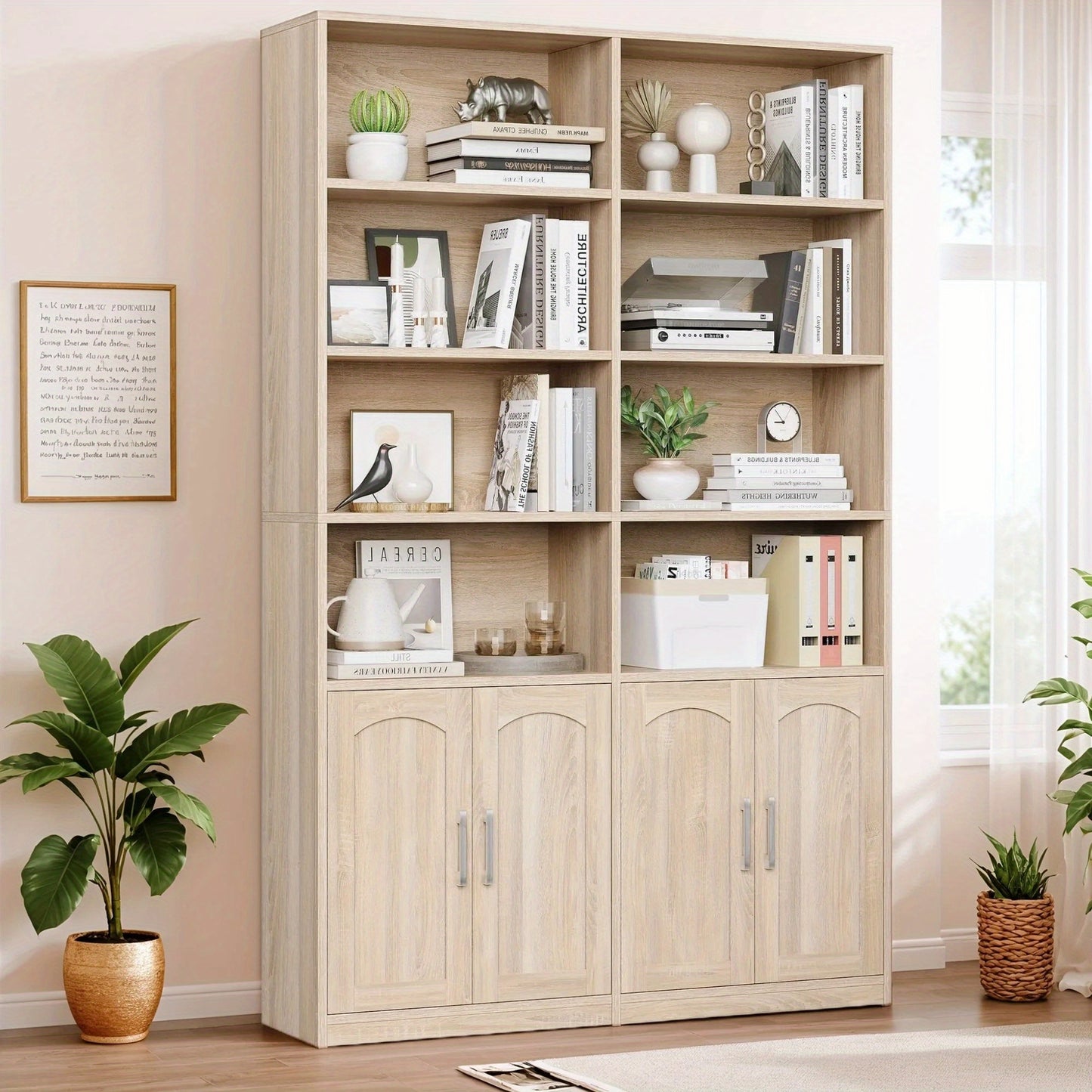 Boekenkast – Boekenkast – Opbergrek – Vitrinerek – Houten Plank – Licht Eiken – 115 x 27 x 185,5 cm – Met 2 Deuren
