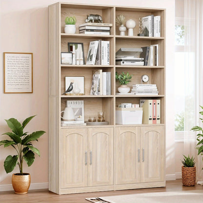 Boekenkast – Boekenkast – Opbergrek – Vitrinerek – Houten Plank – Licht Eiken – 115 x 27 x 185,5 cm – Met 2 Deuren