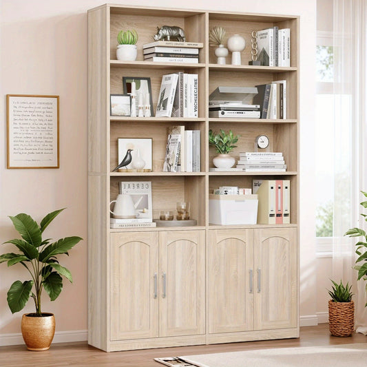 Boekenkast – Boekenkast – Opbergrek – Vitrinerek – Houten Plank – Licht Eiken – 115 x 27 x 185,5 cm – Met 2 Deuren