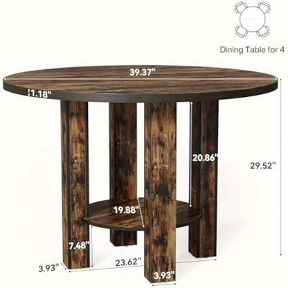 Eettafel – Ronde Tafel – Keukentafel – Eetkamertafel – Tafel – Compact Ontwerp – Opbergruimte Onderblad – Krasbestendig – Stevige Houtlook – 100 cm – Bruin Rustiek