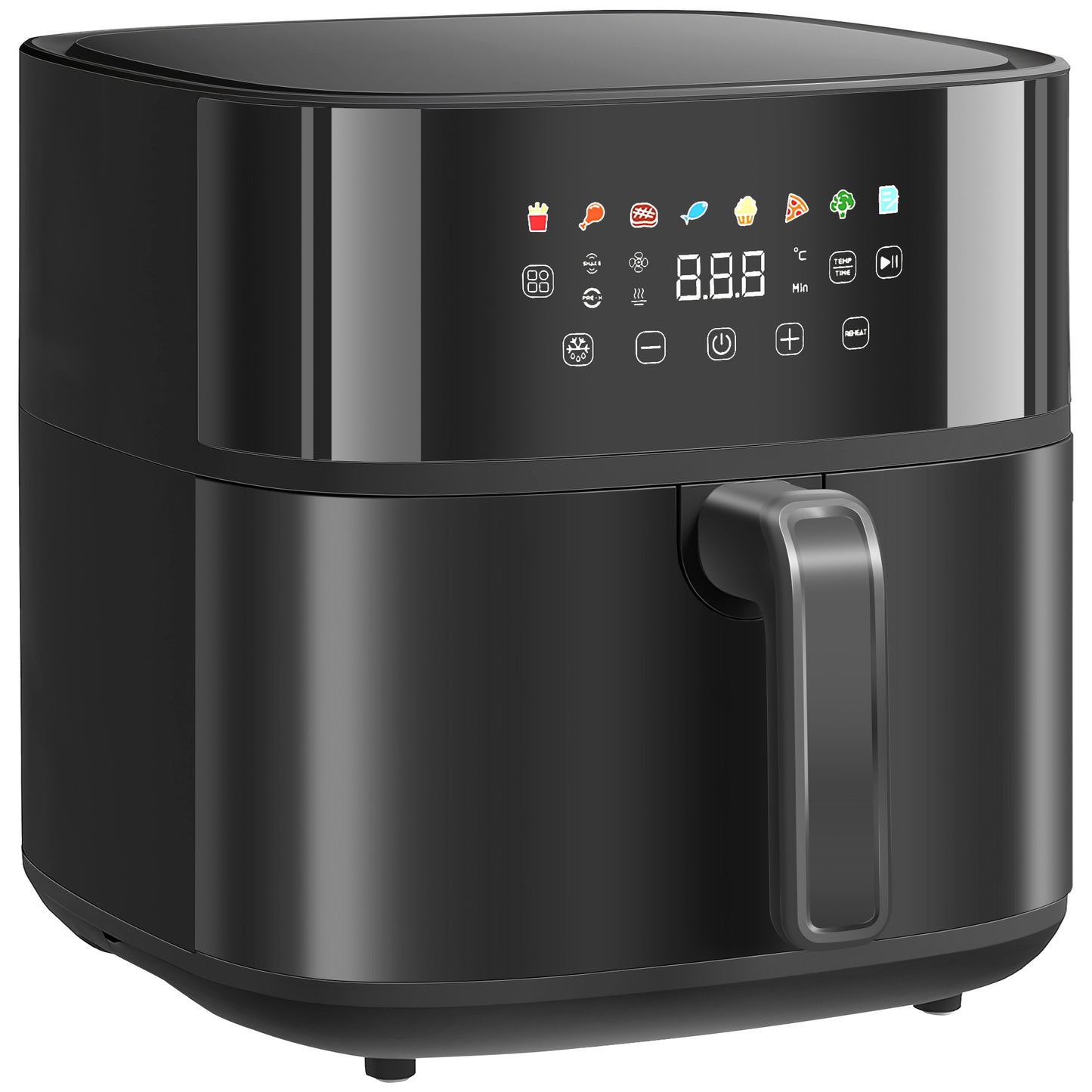 Hot Air Fryer, 8 Programs, 8 Liters, LED Screen, Black